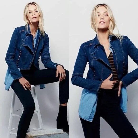 Free People Denim Military Band Jacket - Picture 3 of 7